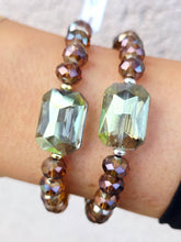 Load image into Gallery viewer, Green Rectangle Crystal on Mossy Mocha Beaded Bracelet - Elena Michele