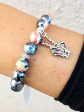 Load image into Gallery viewer, Skeleton Peace Sign on Orange Black Agate Beaded Bracelet - Elena Michele