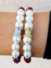 Load image into Gallery viewer, Vintage Pave Center on Pearl &amp; Chocolate Covered Cherry Beaded Bracelet - Elena Michele