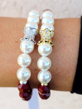 Load image into Gallery viewer, Vintage Pave Center on Pearl &amp; Chocolate Covered Cherry Beaded Bracelet - Elena Michele