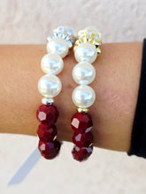 Load image into Gallery viewer, Vintage Pave Center on Pearl &amp; Chocolate Covered Cherry Beaded Bracelet - Elena Michele