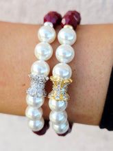 Load image into Gallery viewer, Vintage Pave Center on Pearl &amp; Chocolate Covered Cherry Beaded Bracelet - Elena Michele