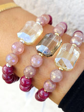 Load image into Gallery viewer, AB Champagne Rectangle Crystal on Strawberry &amp; Cranberry Jade Beaded Bracelet - Elena Michele