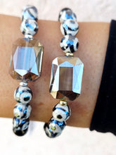 Load image into Gallery viewer, Black Rectangle Crystal on Evil Eye Agate &amp; Mystic Onyx Beaded Bracelet - Elena Michele