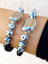 Load image into Gallery viewer, Black Rectangle Crystal on Evil Eye Agate &amp; Mystic Onyx Beaded Bracelet - Elena Michele