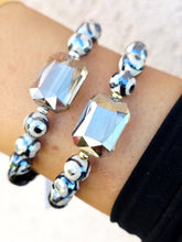 Load image into Gallery viewer, Black Rectangle Crystal on Evil Eye Agate &amp; Mystic Onyx Beaded Bracelet - Elena Michele