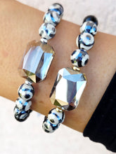 Load image into Gallery viewer, Black Rectangle Crystal on Evil Eye Agate &amp; Mystic Onyx Beaded Bracelet - Elena Michele