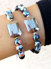 Load image into Gallery viewer, Black Rectangle Crystal on Black/Orange Agate Beaded Bracelet - Elena Michele