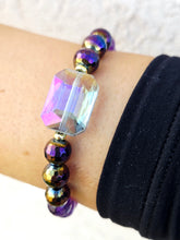 Load image into Gallery viewer, AB Rainbow Rectangle Crystal on Amethyst &amp; Mystic Onyx Beaded Bracelet - Elena Michele