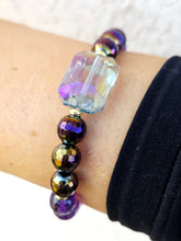 Load image into Gallery viewer, AB Rainbow Rectangle Crystal on Amethyst &amp; Mystic Onyx Beaded Bracelet - Elena Michele