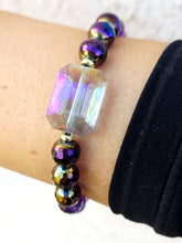 Load image into Gallery viewer, AB Rainbow Rectangle Crystal on Amethyst &amp; Mystic Onyx Beaded Bracelet - Elena Michele