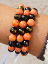 Load image into Gallery viewer, Black Orange Gold Jade Beaded Bracelet - Elena Michele
