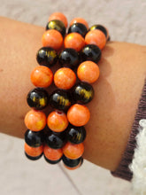 Load image into Gallery viewer, Black Orange Gold Jade Beaded Bracelet - Elena Michele