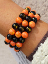 Load image into Gallery viewer, Black Orange Gold Jade Beaded Bracelet - Elena Michele