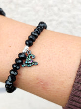 Load image into Gallery viewer, Black Crystal 6mm with Witch Hat Charm Beaded Bracelet - Elena Michele