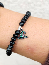 Load image into Gallery viewer, Black Crystal 6mm with Witch Hat Charm Beaded Bracelet - Elena Michele