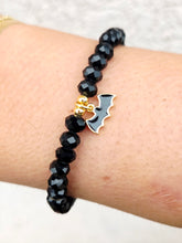 Load image into Gallery viewer, Black Crystal 6mm with Bat Charm Beaded Bracelet - Elena Michele