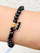 Load image into Gallery viewer, Black Crystal 6mm with Bat Charm Beaded Bracelet - Elena Michele