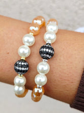 Load image into Gallery viewer, Pave Ball on Pearl &amp; Mystic Champagne Agate Beaded Bracelet - Elena Michele