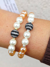 Load image into Gallery viewer, Pave Ball on Pearl &amp; Mystic Champagne Agate Beaded Bracelet - Elena Michele