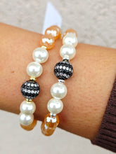 Load image into Gallery viewer, Pave Ball on Pearl &amp; Mystic Champagne Agate Beaded Bracelet - Elena Michele