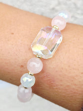 Load image into Gallery viewer, AB Rainbow Rectangle Crystal on Rose Quartz Beaded Bracelet - Elena Michele