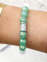 Load image into Gallery viewer, Pave Bead on Moonstone with Green Aventurine Beaded Bracelet - Elena Michele