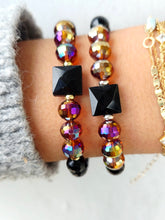 Load image into Gallery viewer, Square Onyx on Black Crystal Beaded Bracelet - Elena Michele