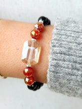 Load image into Gallery viewer, Smokey Grey Rectangle Crystal on Black Crystal Beaded Bracelet - Elena Michele