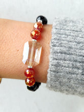 Load image into Gallery viewer, Smokey Grey Rectangle Crystal on Black Crystal Beaded Bracelet - Elena Michele