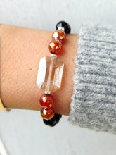 Load image into Gallery viewer, Smokey Grey Rectangle Crystal on Black Crystal Beaded Bracelet - Elena Michele