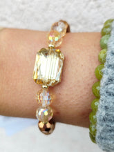 Load image into Gallery viewer, Champagne Rectangle Crystal on Chesnut Crystal Beaded Bracelet - Elena Michele