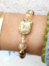 Load image into Gallery viewer, Champagne Rectangle Crystal on Chesnut Crystal Beaded Bracelet - Elena Michele