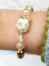 Load image into Gallery viewer, Champagne Rectangle Crystal on Chesnut Crystal Beaded Bracelet - Elena Michele