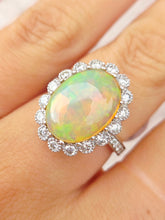 Load image into Gallery viewer, 3.84 Carat Opal with Vintage Style Diamond Halo Ring - 14K White Gold