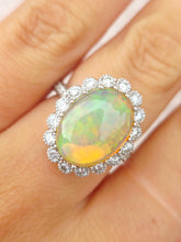 Load image into Gallery viewer, 3.84 Carat Opal with Vintage Style Diamond Halo Ring - 14K White Gold