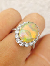 Load image into Gallery viewer, 3.84 Carat Opal with Vintage Style Diamond Halo Ring - 14K White Gold
