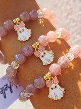 Load image into Gallery viewer, Ghost with Bow on Mystic Strawberry Quartz Beaded Bracelet - Elena Michele
