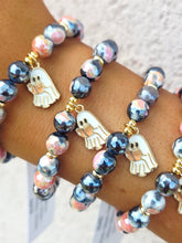 Load image into Gallery viewer, Ghost with Book on Black/Orange Agate Beaded Bracelet - Elena Michele