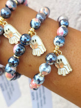 Load image into Gallery viewer, Ghost with Book on Black/Orange Agate Beaded Bracelet - Elena Michele