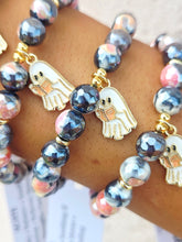 Load image into Gallery viewer, Ghost with Book on Black/Orange Agate Beaded Bracelet - Elena Michele