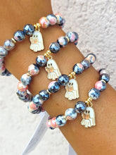 Load image into Gallery viewer, Ghost with Book on Black/Orange Agate Beaded Bracelet - Elena Michele