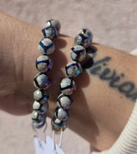 Load image into Gallery viewer, Purple Rectangle Crystal on Mystic DZI Rainbow Agate Beaded Bracelet - Elena Michele