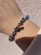 Load image into Gallery viewer, Enamel Black Bat on Mystic Evil Eye Agate Beaded Bracelet - Elena Michele