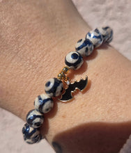 Load image into Gallery viewer, Enamel Black Bat on Mystic Evil Eye Agate Beaded Bracelet - Elena Michele