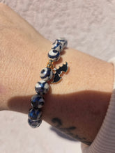 Load image into Gallery viewer, Enamel Black Bat on Mystic Evil Eye Agate Beaded Bracelet - Elena Michele
