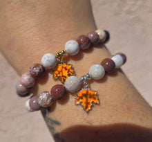 Load image into Gallery viewer, Orange Maple Leaf on Ocean Jasper Beaded Bracelet - Elena Michele
