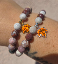 Load image into Gallery viewer, Orange Maple Leaf on Ocean Jasper Beaded Bracelet - Elena Michele