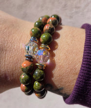 Load image into Gallery viewer, Bella Crystal AB on Unakite Jasper Beaded Stretch Bracelet - Stash