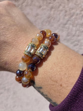 Load image into Gallery viewer, CZ Crystal Center on Caramel Mystic Agate Beaded Stretch Bracelet - Stash